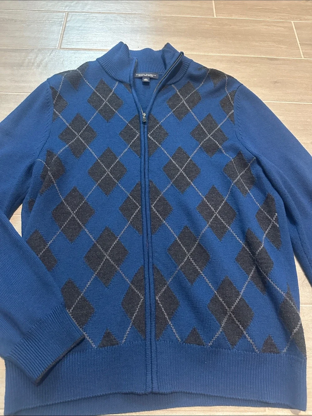 Banana Republic Men's Blue Argyle Zip-Front Sweater Jacket